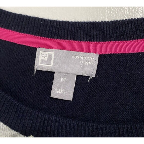 JCP Pullover Sweater Top Womens Size M Black Striped Cashmere Blend Sleeve 3/4 - Picture 4 of 14